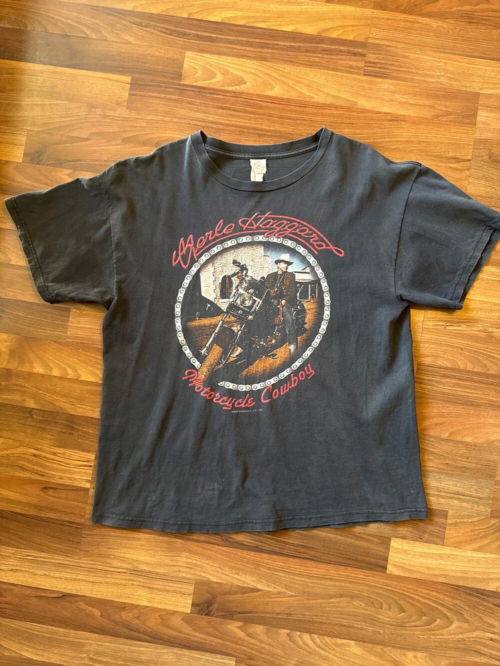 Vintage 2002 Merle Haggard Motorcycle Cowboy Promo Tee Faded Black XL